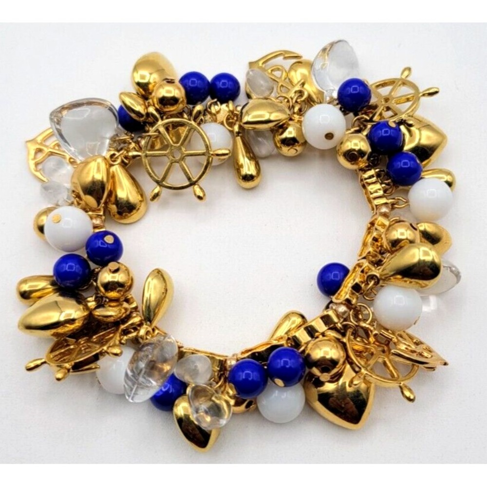 Joan Rivers Gold Tone Charm Stretch Bracelet Ocean, Anchor Ships Wheel Signed‎